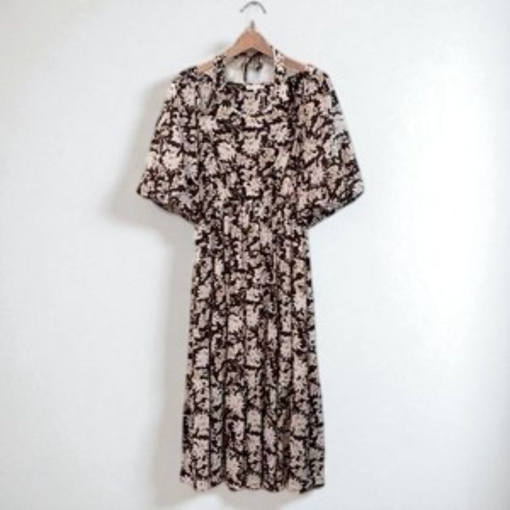 NWT Moon River Black Floral Print Puff Sleeve with Halter Midi Dress - Picture 7 of 11